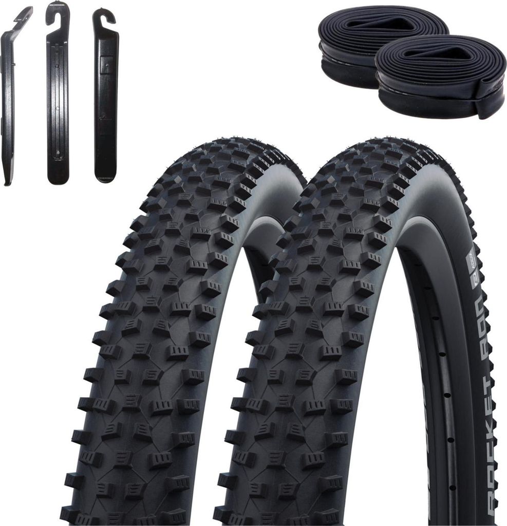 2 x Faltreifen Schwalbe Rocket Ron Addix Performance E-25 Fahrradmantel 54-622 (29,0 x 2,10") + 2 Schwalbe DV19 inkl. 3 Reifenheber