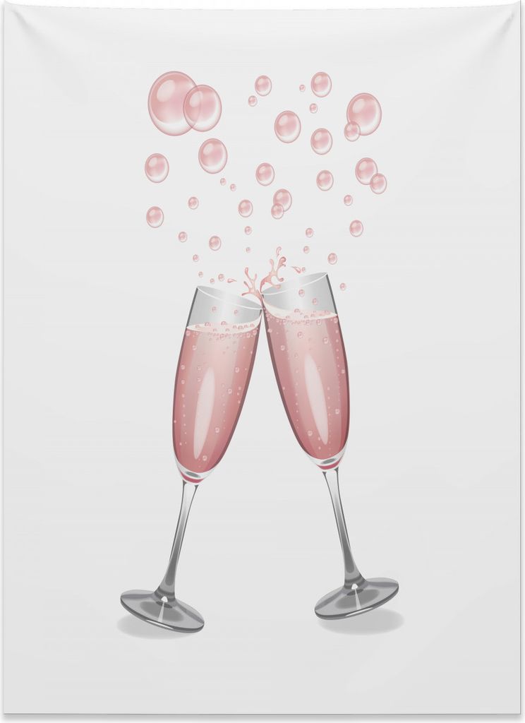 Abakuhaus Champagner Wandteppich, Gläser mit Blush Drink aus Weiches Mikrofaser Stoff Kein Verblassen Klare Farben Waschbar, 110 x 150 cm, Hellgra...