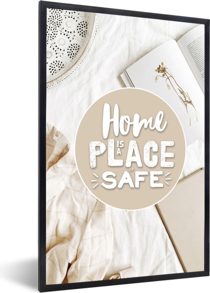 MuchoWow Gerahmtes Poster Sprichwörter - 'Das Zuhause ist ein Ort der Sicherheit' - Zitate 40x60 cm - Poster mit Schwarzem Bilderrahmen Wandpost...