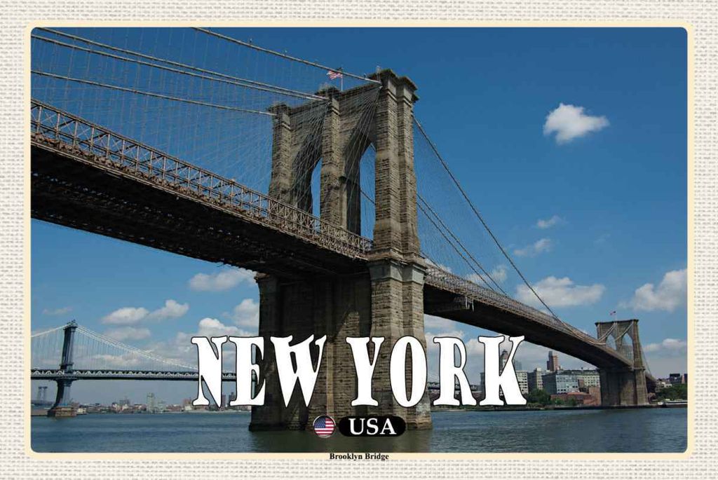 vianmo Holzschild 20x30 cm New York USA Brookly Bridge Brücke Bildmotiv Reisemotiv Amerika