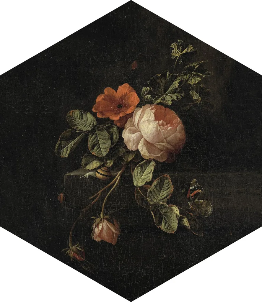 Sticker mural nature morte fleurs rouge foncé ESTAhome 140 x 161 cm