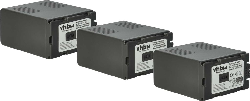 vhbw 3x Akku kompatibel mit Panasonic NV-DS3, NV-DS29, NV-DS33, NV-DS30, NV-DS37, NV-DS35, NV-DS38 Videokamera Camcorder (5400 mAh, 7,4 V, Li-Ion)