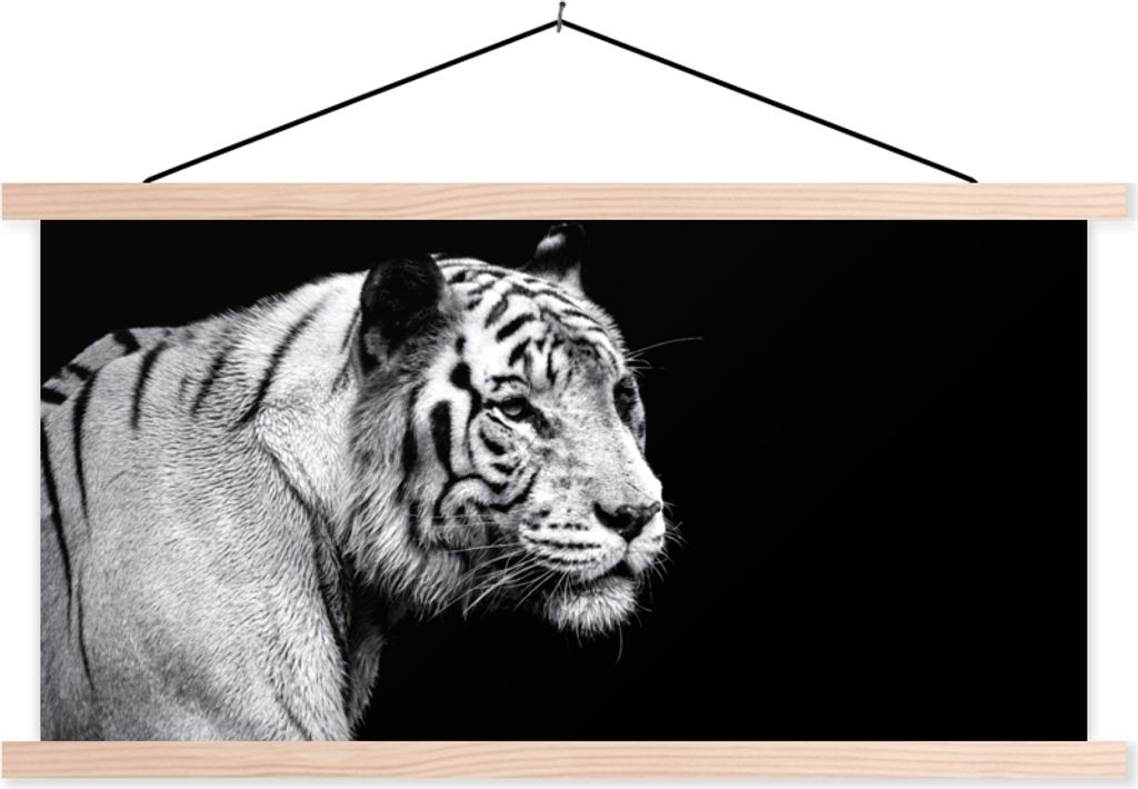 MuchoWow Textilposter Tiger - Wilde Tiere - Licht 60x30 cm mit holzfarbenen Rahmen - Dekoration