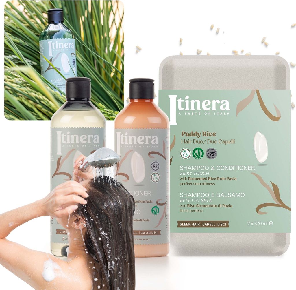ITINERA Kosmetikset: Shampoo + Spülung mit fermentiertem Reiswasser 2x370 ml