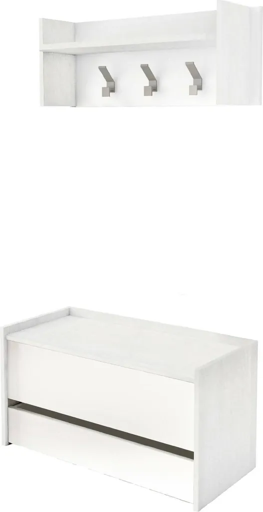 Vestiaire Entrée Blanc avec Porte-manteaux - Meuble Actinolite 90cm