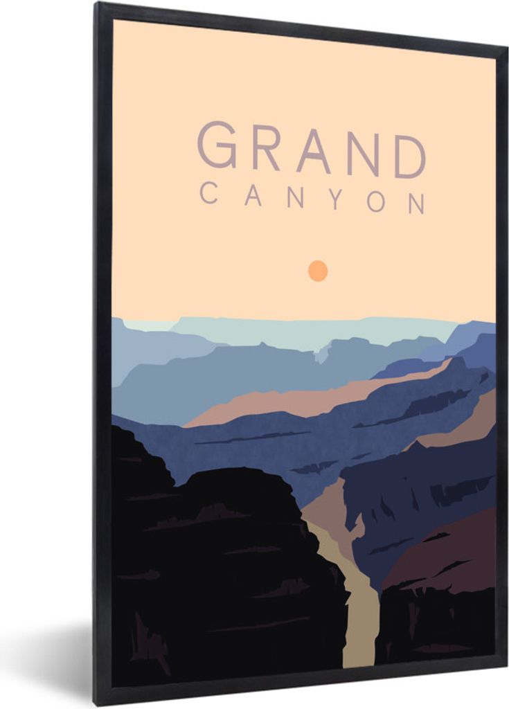 MuchoWow MuchoWow Gerahmtes Poster Arizona - Grand Canyon - USA - Illustration 40x60 cm - Poster mit zchwarzem Bilderrahmen - Papierdruck - Wan...