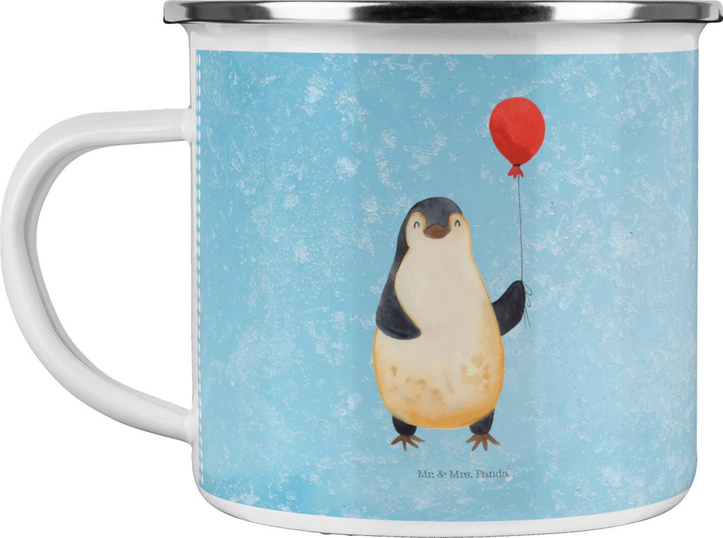 Mr. & Mrs. Panda Teetasse Pinguin Luftballon - Eisblau - Geschenk, Fröhlich, Emaille Tasse, Jahrmarkt, Kirmes, Haferl, Liebe, Pott, Emailletasse, ...