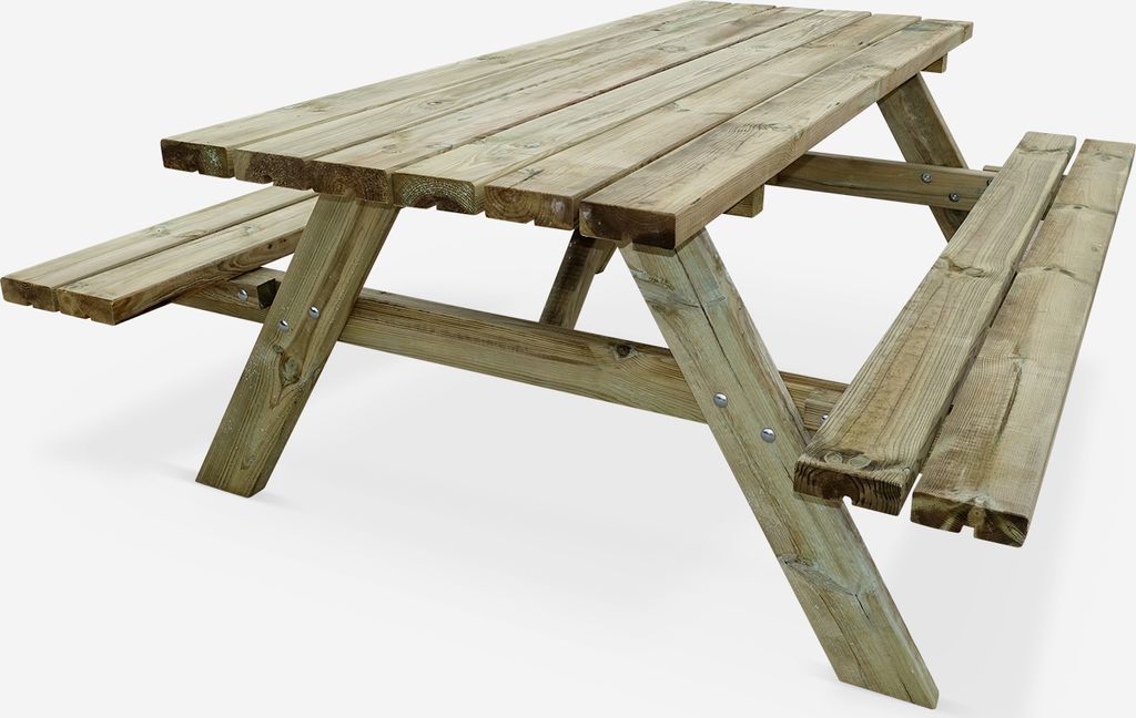 sweeek - Picknicktisch 180 cm Holz, 6 Personen - PANCHINA - Holzfarben
