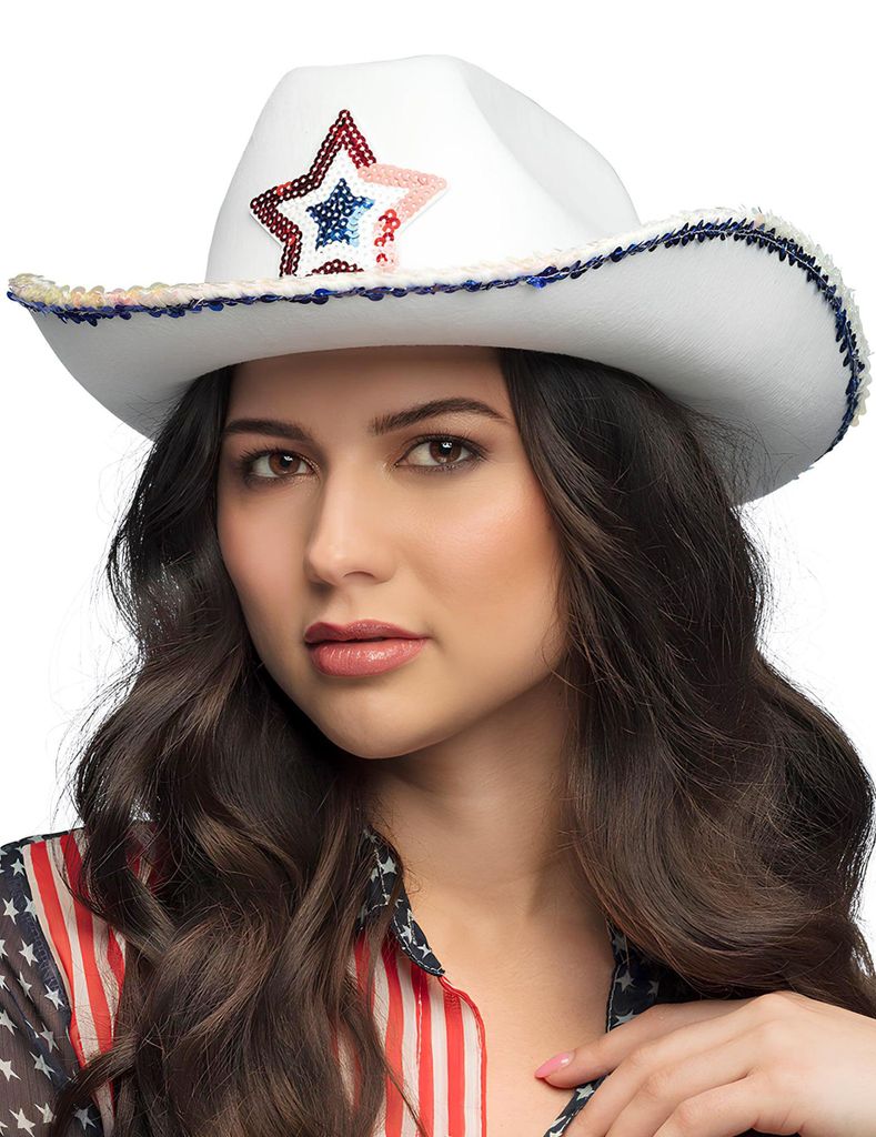 Weißer USA Cowboyhut für Erwachsene - Produktbild 
