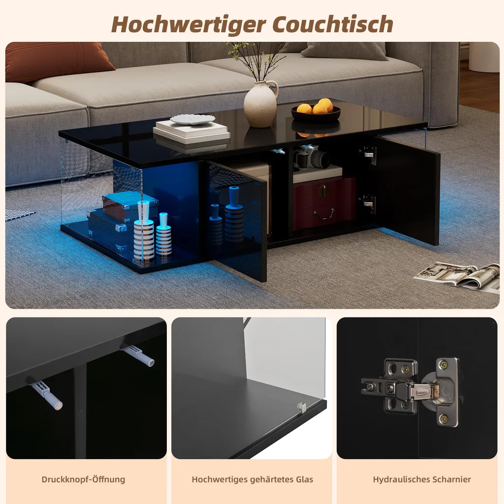 Table Basse pour Soirée Cinéma avec LED et Rangement Multimédia - 3