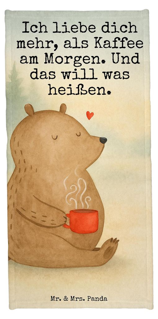 Mr. & Mrs. Panda Strandtuch Bär Morgenkaffee Design - Grau Pastell - Geschenk, für Partner, Sport Handtuch, Badehandtuch, Frauen, Valentinstag, H...