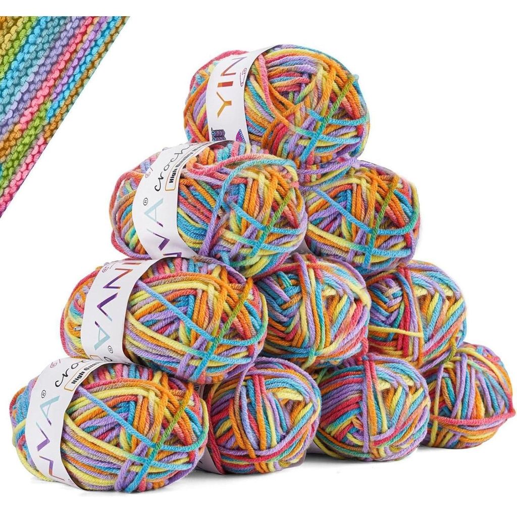 Häkelwolle Farbverlauf 10 x 25g Bunt Acryl für Stricken und Produktbild 
