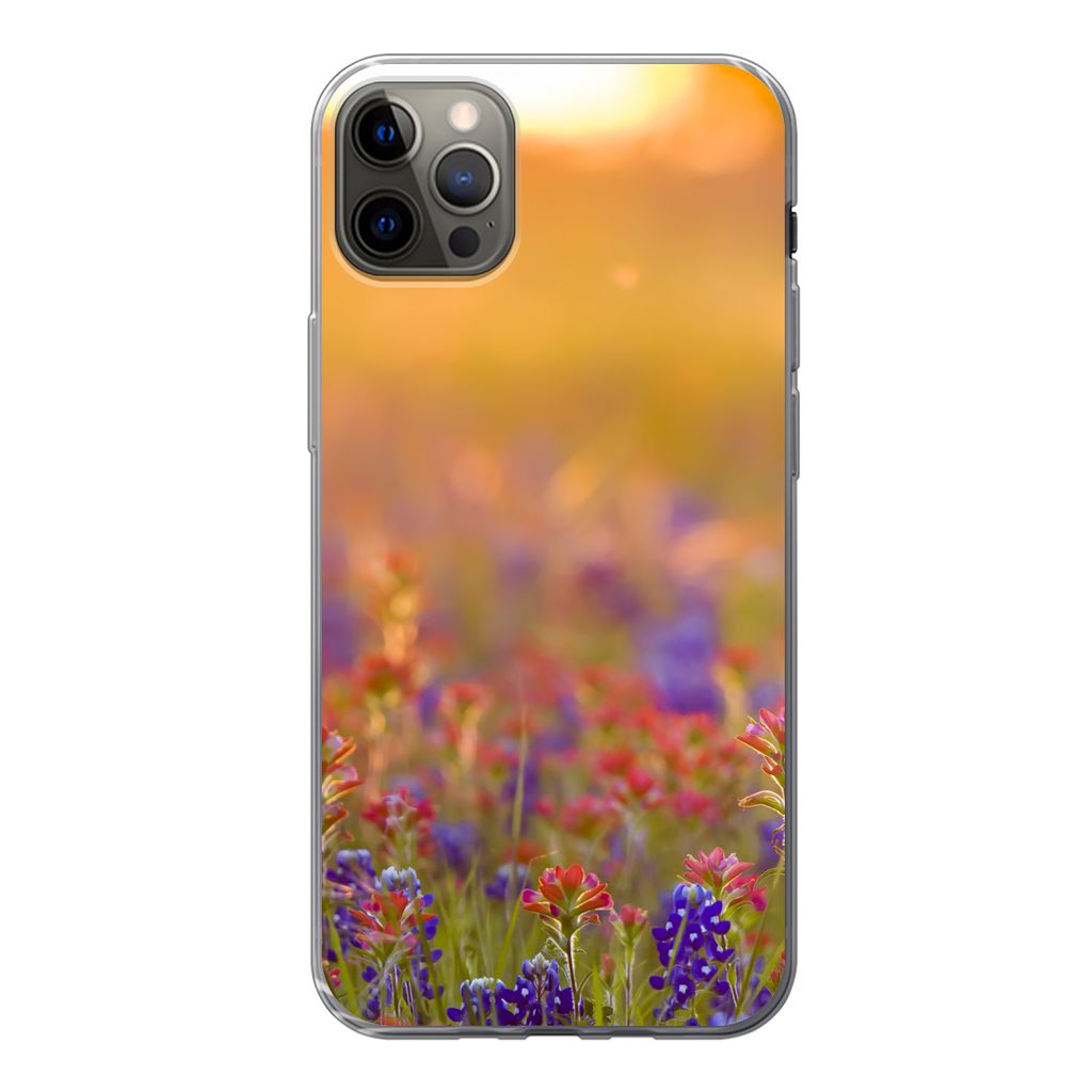 MuchoWow Handyhülle Schutzhülle Hülle für iPhone 12 Pro Max Blumen - Gold - Sonne Silikon Softcase Handy Hülle - Hartschale