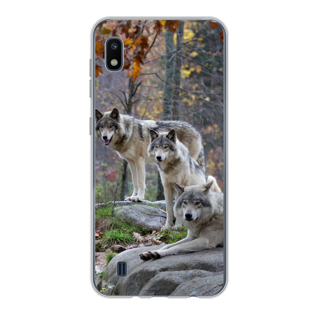 MuchoWow Handyhülle Schutzhülle Hülle für Samsung Galaxy A10 Wölfe - Fels - Wald Silikon Softcase Handy Hülle - Schutzhülle