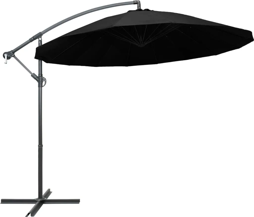 Parasol de jardin noir 3m mât aluminium pour salon de jardin et repas