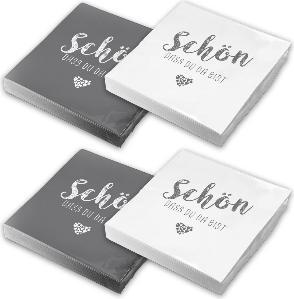 itenga 80x Serviette Schön dass du da bist (40x taubengrau weiß - 40x weiß taubengrau)