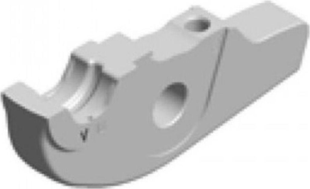 A 3D rendering of a metal tool.