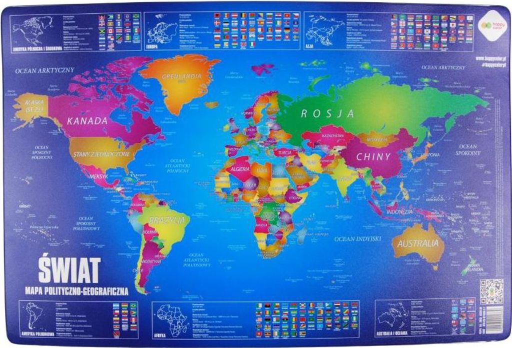 Schreibtischunterlage aufgeklebt Politisch-geographische Weltkarte Happy Color