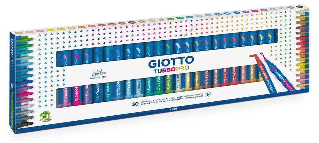 Giotto Doppelfasermaler Turbo Pro 30 Farben mit wasserlöslicher Tinte Kartonetui
