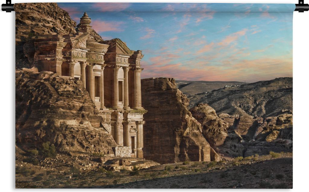 MuchoWow Wandteppich Wandbehang Petra geschnitztes Kloster Blick über das Tal 120x80 cm Tapisserie Dekoration Wandtuch - Wanddekorationen - Wand...
