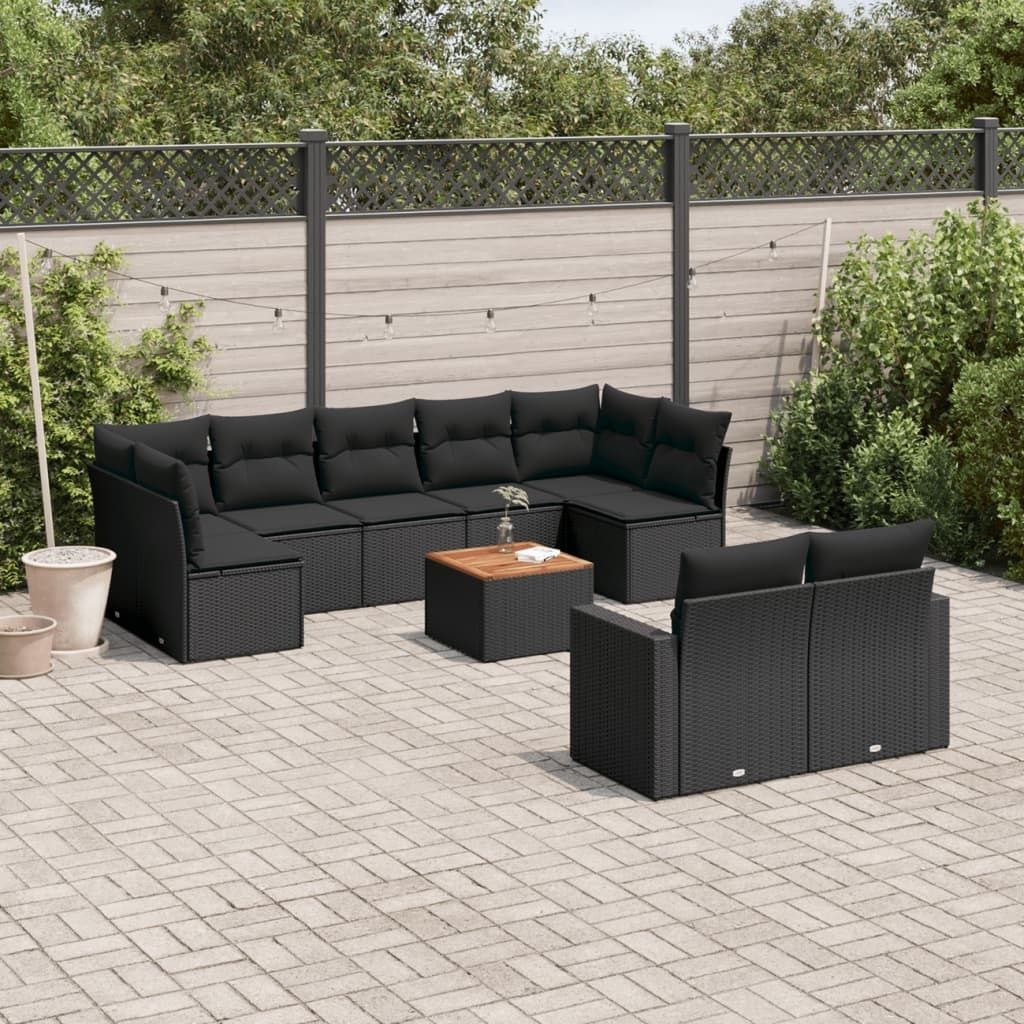 Maison Exclusive - 10-tlg. Garten-Sofagarnitur mit Kissen Schwarz Poly Rattan