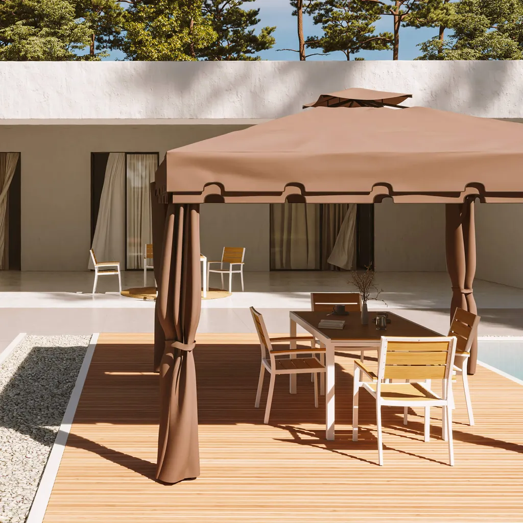 Tonnelle de jardin 3x3 m Nuxia Rebecca aluminium noir et beige marron