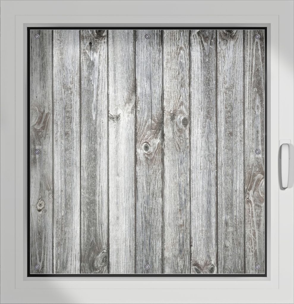 Wallario Lichtschutzbild, Dekorativer Sichtschutz Sonnenschutz 96 x 93 cm mit Motiv: Holz-Optik Textur hellgraues Holz Paneele Dielen mit Asteinsch...