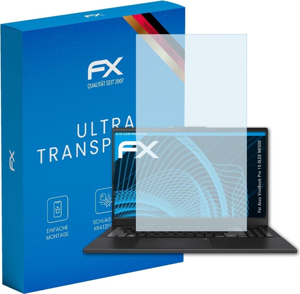 atFoliX FX-Clear 2x Schutzfolie kompatibel mit Asus VivoBook Pro 15 OLED (N6506) Displayschutzfolie