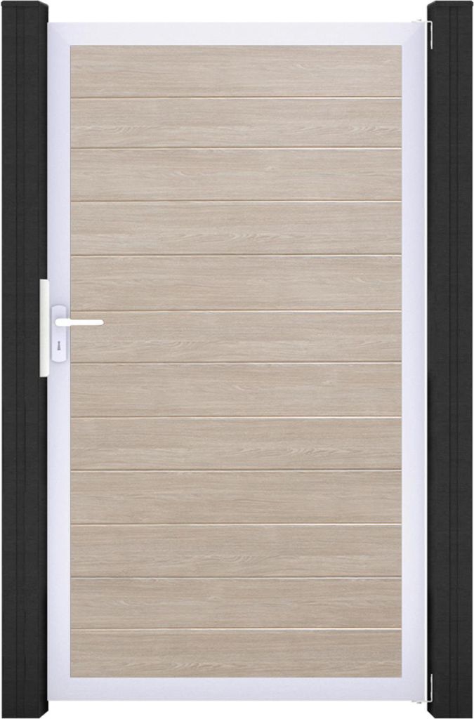Einzeltor GroJa BasicLine Schmal DIN universal vormontiert ohne Pfosten Rahmen Aluminium 100 x 180 cm Sheffield Oak