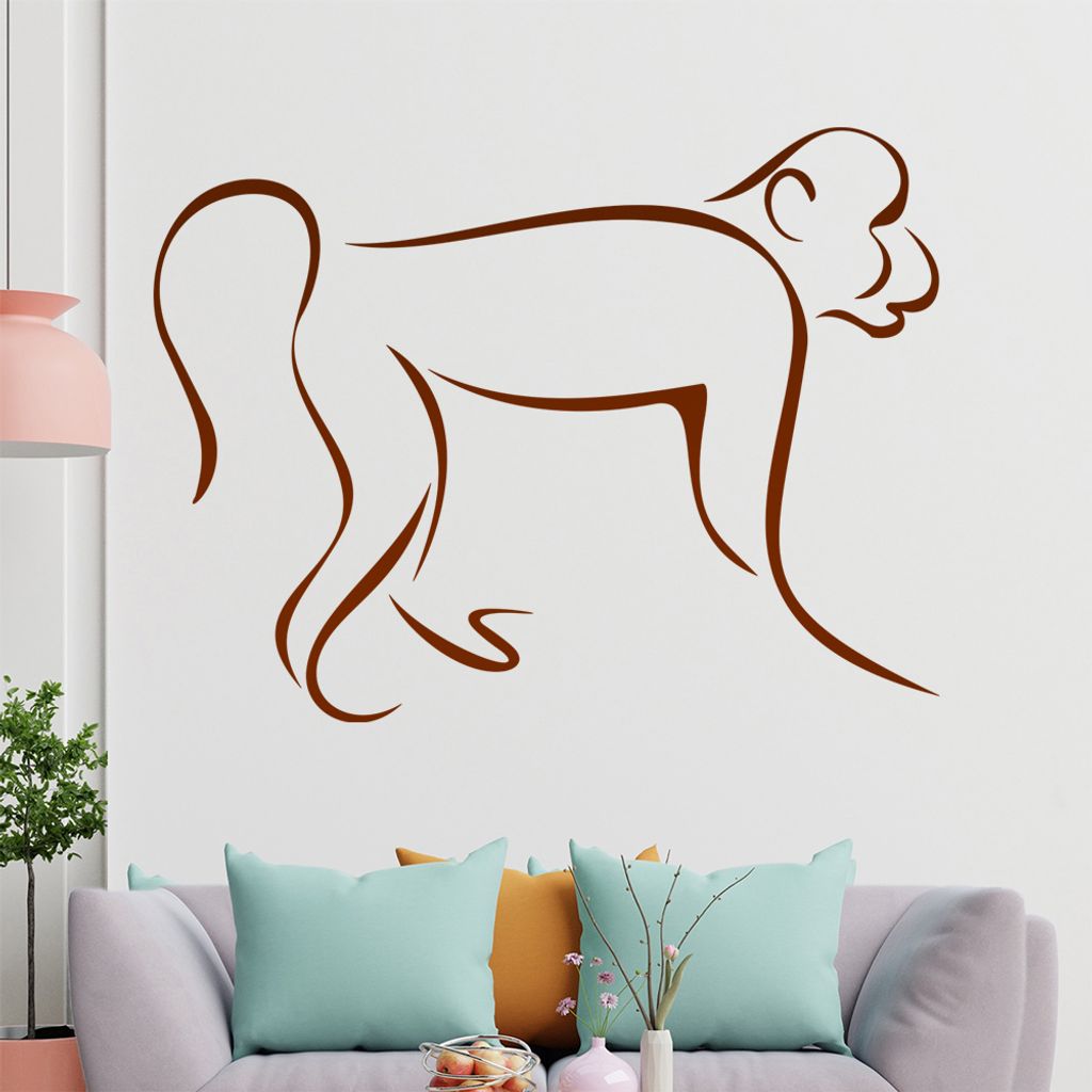 Affe Linien Wandtattoo in 6 Größen - Wandaufkleber Wall Sticker - Dekoration, Küche, Wohnzimmer, Schlafzimmer, Badezimmer