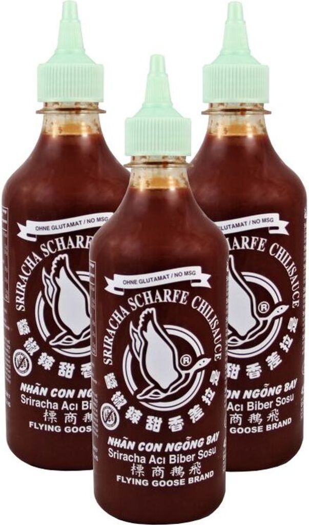 3er-Pack FLYING GOOSE Sriracha Chili Sauce (3x 455ml) | ohne Glutamat | Scharfe Chilisauce | No MSG