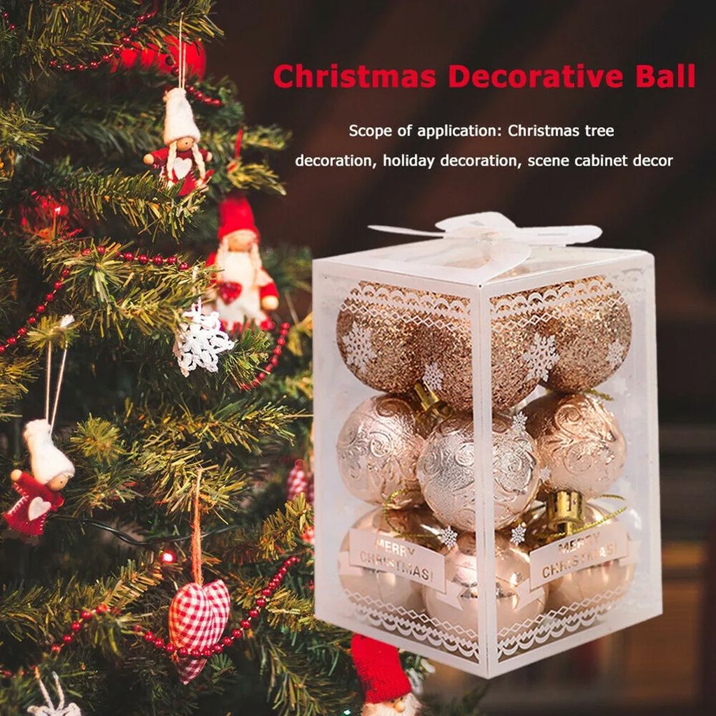 12 Stück Weihnachtskugeln, Weihnachtsdekoration, bruchsicher, Baumanhänger, Kugeln, Ornamente, Dekorationen, hängende Baumanhänger, Neu, Champa...