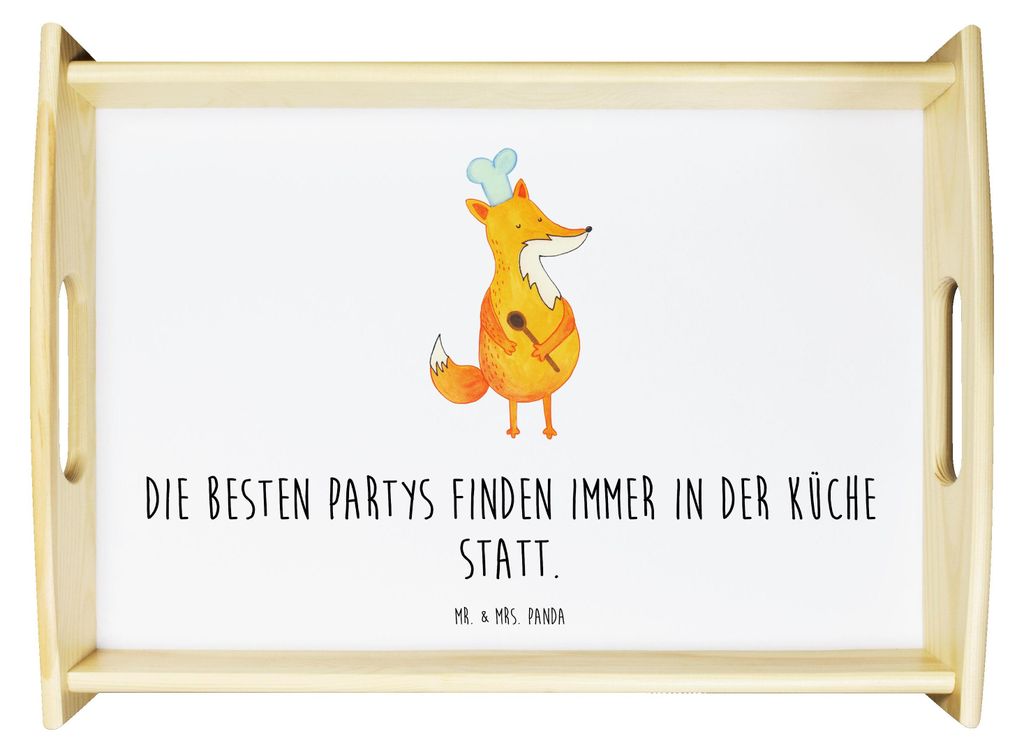 Mr. & Mrs. Panda Tablett Fuchs Koch - Weiß - Geschenk, Chefkoch, holz serviertablett, Kochlöffel, essenstablett, Deko, Bäcker, Sofa, Witzig, Hun...