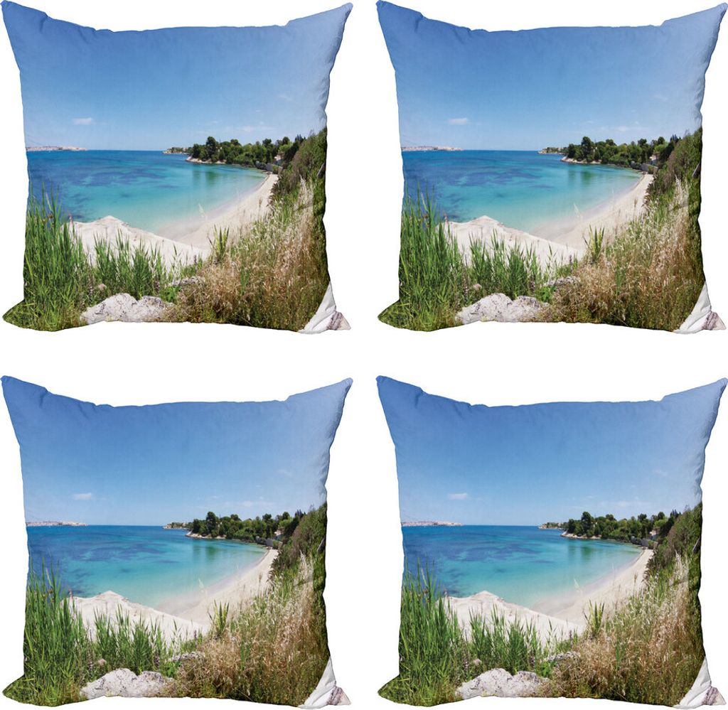 ABAKUHAUS Sizilien Kissenbezug Set (4 Stück), Panorama-Sandy Küste, Moderner Doppelseitiger Digitaldruck, 40 cm x 40 cm, Mehrfarbig