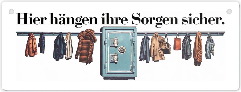 Hier hängen Ihre Sorgen sicher Metallschild mit Tresorhaken