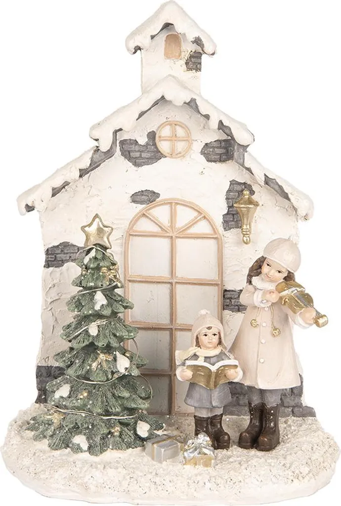 Maison de Noël LED Beige en Plastique 16x9x21 cm Décoration Durable