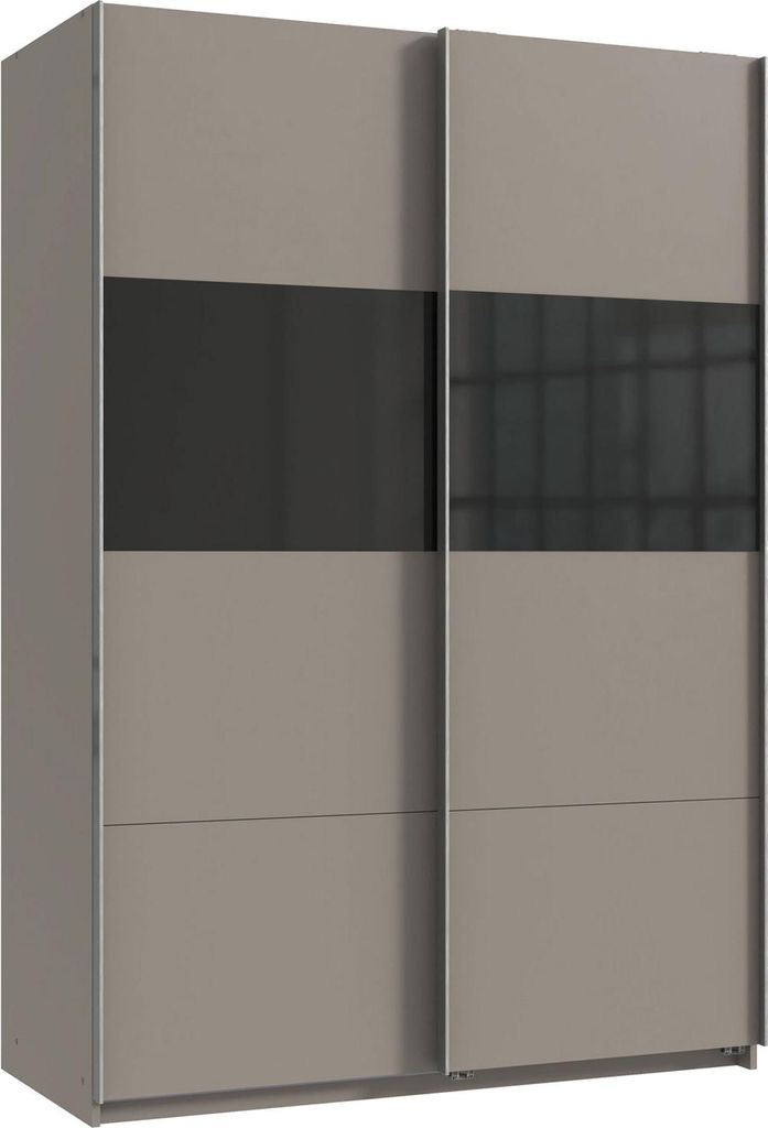 Schwebetürenschrank Bramfeld Kleiderschrank 135x64x198cm Sahara grau Schwarzglas