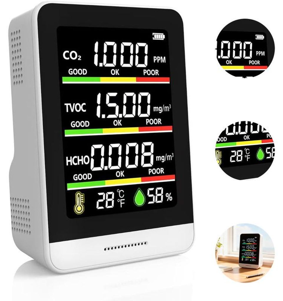 Luftqualitätsmessgerät 5 in 1 CO2 PM2.5 TVOC HCHO Monitor WLAN Luftqualitätsmonitor tragbar Raumluft Messgerät