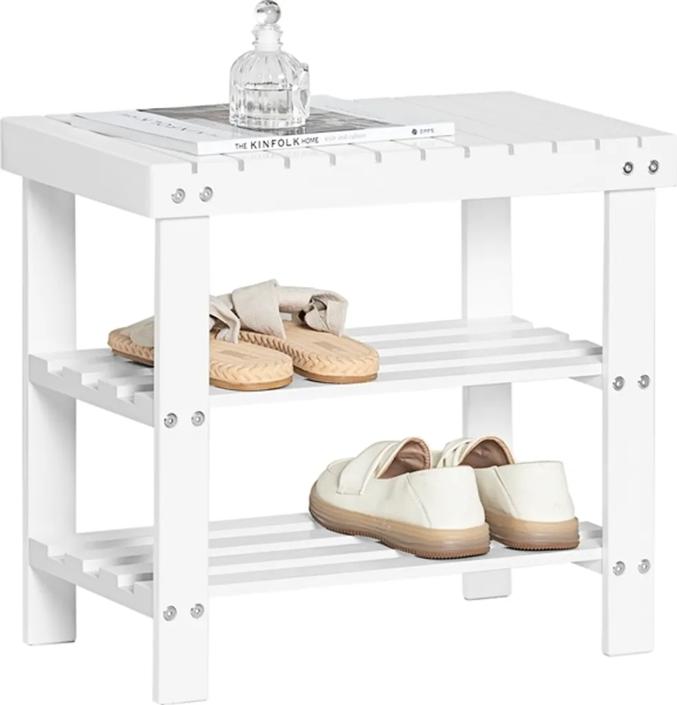 SoBuy FSR02-K-W Banc à Chaussures en Bambou Blanc Largeur 50cm Meuble