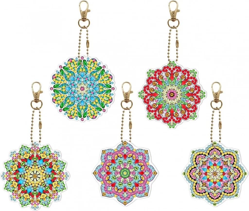Porte-clés broderie diamants mandala lot de 5 pièces pour strass DIY