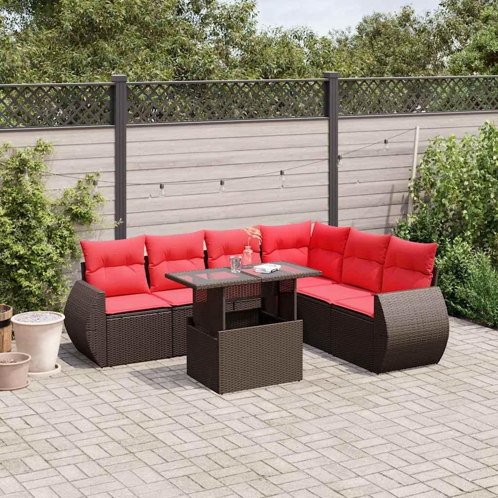 Maison Exclusive - 7-teiliges Gartensofa-Set mit Kissen, braun, Polyrattan