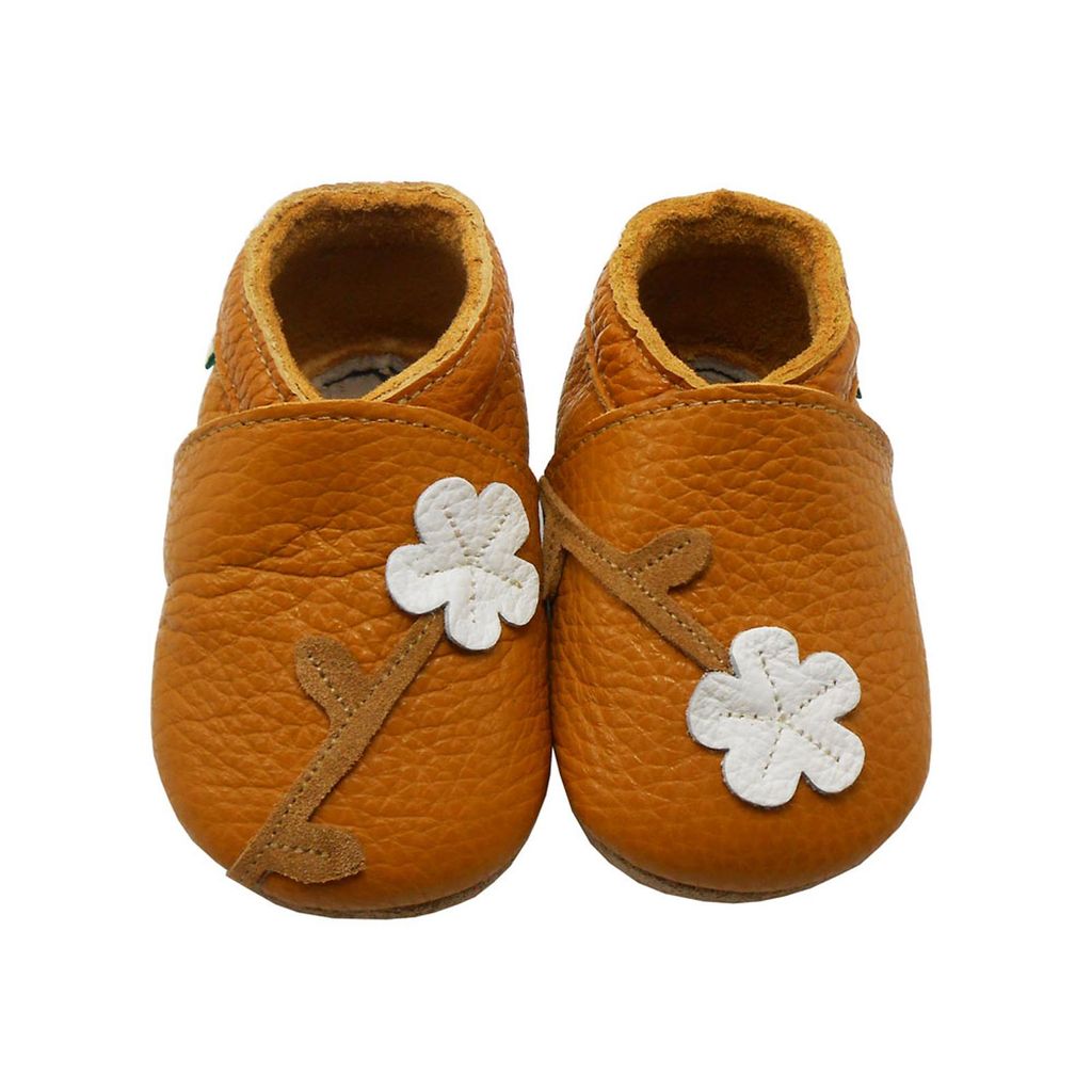 SAYOYO Baby Krabbelschuhe Echtleder, weiche Lauflernschuhe Mädchen & Jungen, rutschfeste Sohle, atmungsaktiv, Blumenmotiv, Gelb, Gr. M (6–12 M...