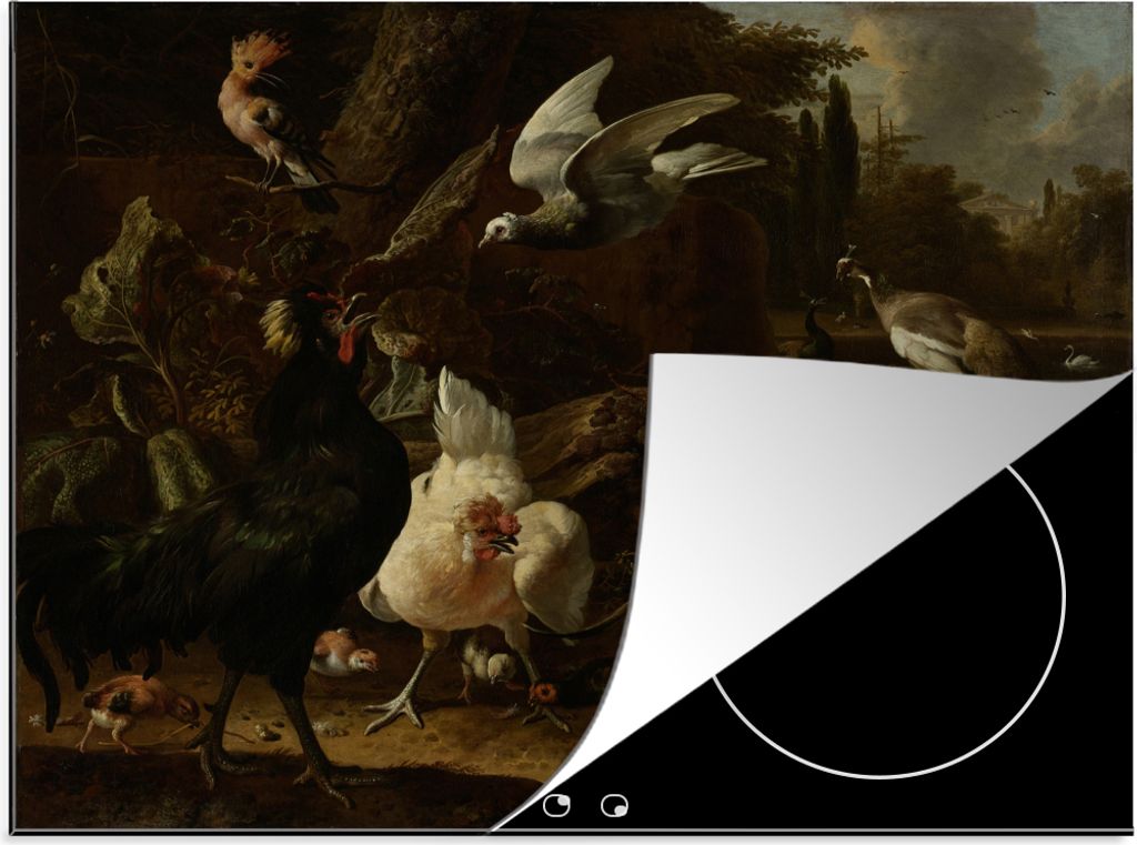 KitchenYeah Herdabdeckplatte Vögel in einem Park - Gemälde von Melchior d'Hondecoeter , 58x51cm, Küche Deko, Glaskeramikfeld Herdabdeckung, Ab...