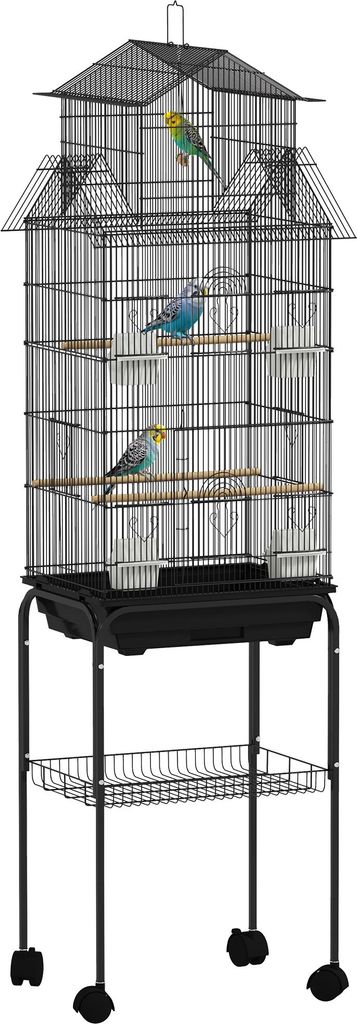 PawHut Cage à oiseaux sur pied, volière sur roulettes avec Image du produit 