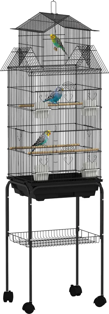 Habitat pour canaris et pinsons avec support mobile et balançoire