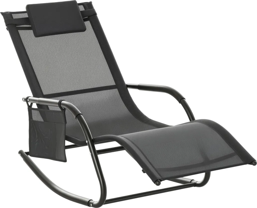 Rocking Chair de Jardin Ergonomique avec Têtière et Repose-pieds Noir