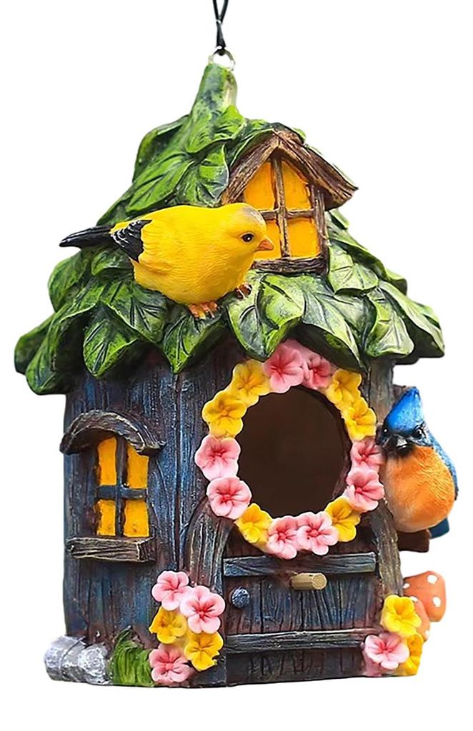 Dekoratives Hänge-Vogelhaus für den Außenbereich, Kolibri-Haus-Ornamente, wasserdichtes Mini-Vogelhaus aus Kunstharz für Terrasse, Hof, Veranda...