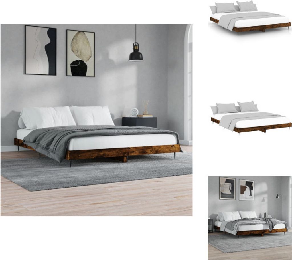vidaXL Bettgestell Räuchereiche 120x200 cm Holzwerkstoff - Betten & Bettgestelle