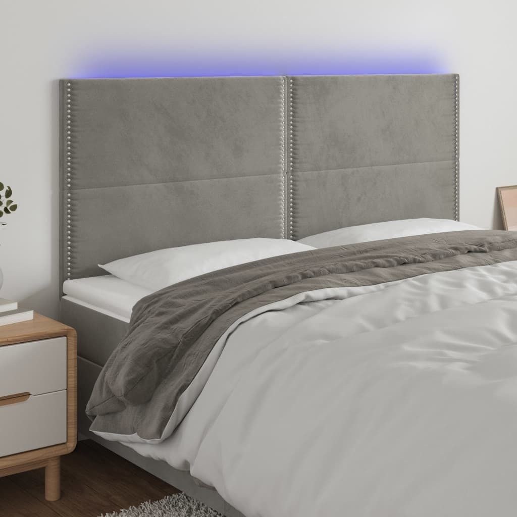Maison Exclusive - LED Kopfteil Hellgrau 200x5x118/128 cm Samt
