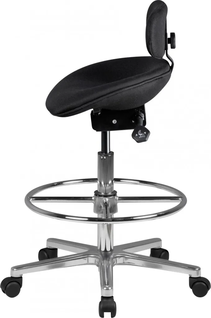 Tabouret pivotant ergonomique Amstyle avec dossier réglable noir